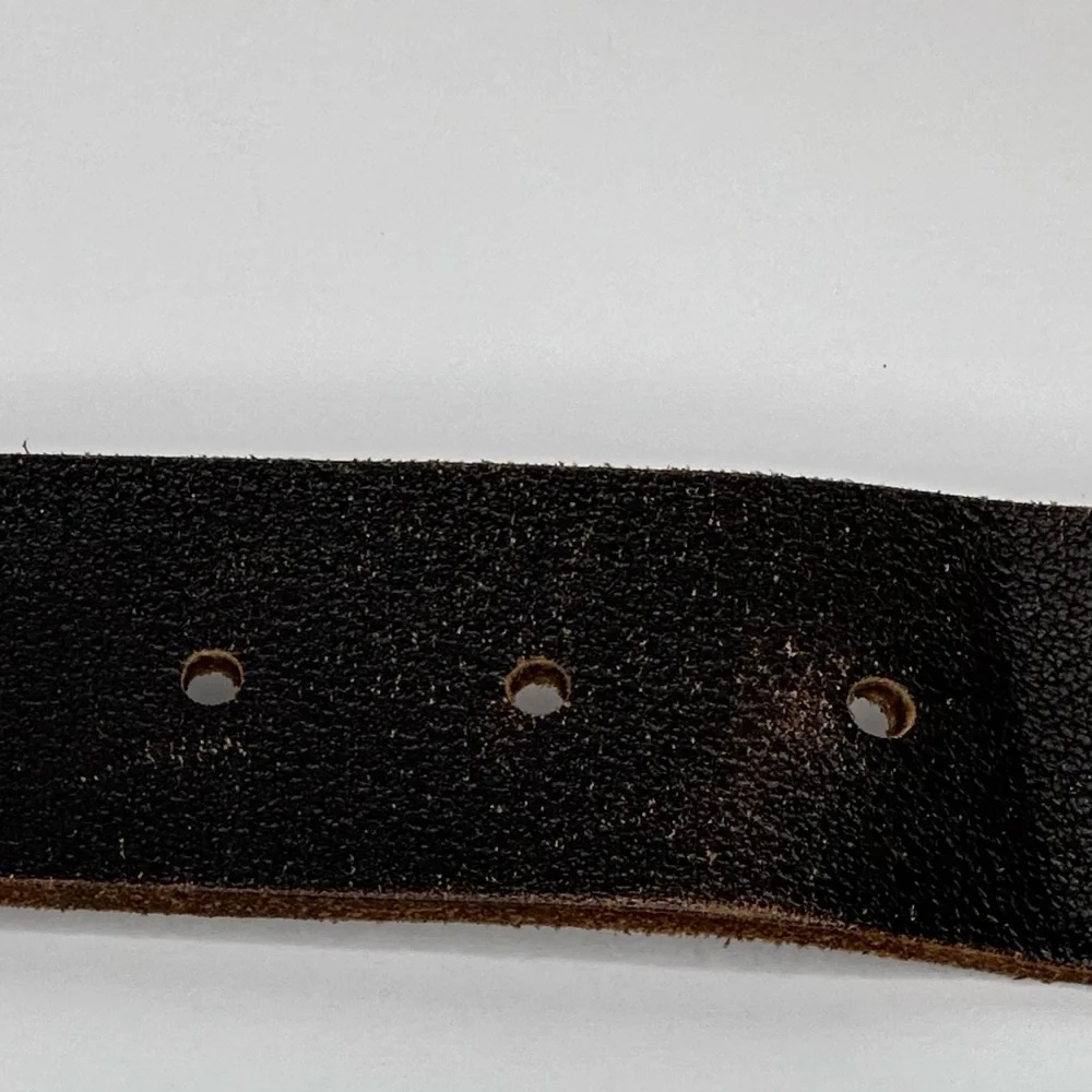 Brown Leather Belt Brass Buckle Unisex‎ Sz M